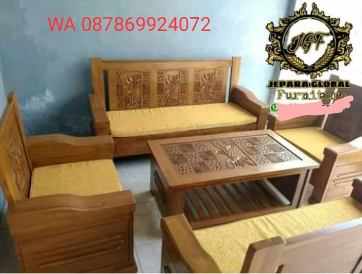 Kursi meja tamu retro 3211 kayu jati perhutani ukiran jepara